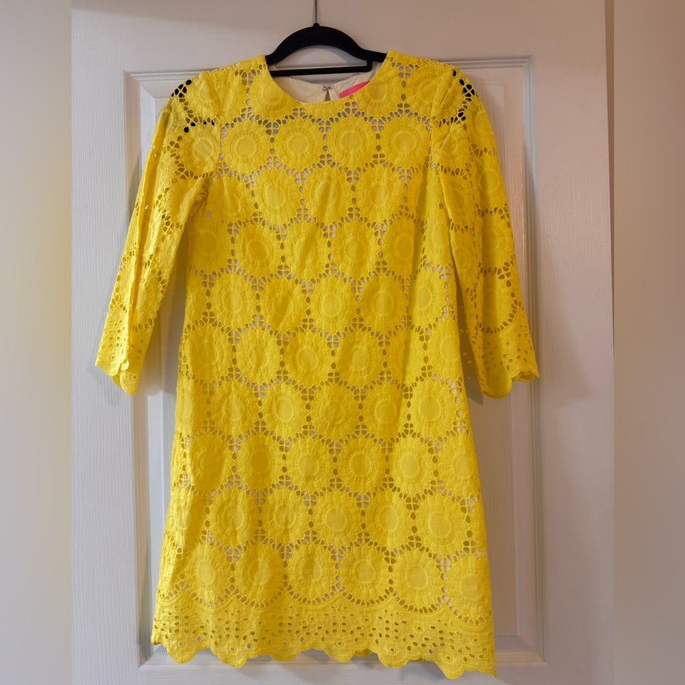 Lilly Pulitzer Yellow Embroidered Eyelet Dress with Pink Label